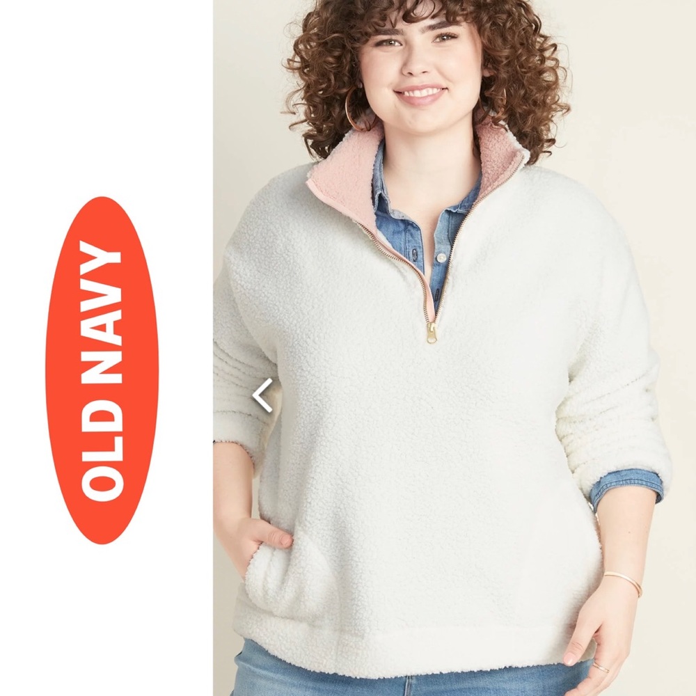 EUC Old Navy Cozy Sherpa Quarter-Zip Pullover in Cream and Pink XXL